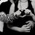Black-and-white photo of two people embracing on left; six colored squares with text and symbols
