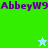 Green and light blue pixelated background with purple text repeating 'AbbeyW9' and two star icons, one light blue and one green.