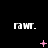 Black background with white 'rawr.' text in three and pink pixelated symbols changing across frames