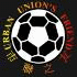 A soccer ball icon with black and white , surrounded by text and decorative elements, showing animation effects in some frames