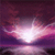 A pixelated image of a bright light source radiating outward against a dark purple background with pink and white gradients.
