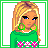 Pixel art contact sheet showing a 3x2 grid of animated frames featuring a cartoon character in green attire with pink accents and the word "cute" displayed below each frame.