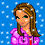 Pixel art winter-themed buddy icon featuring a female character in pink and blue attire with snowfall, text "Let It Snow" on the right side.