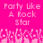 Pixelated text 'Party like A Rock star' repeated twice on bright pink background with light pink pixel art below.