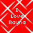 Red background with white geometric patterns and repeated text "I Love Rayna" in pixelated font.