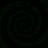 Four dark green spiral patterns arranged in a on black background, each with concentric curved lines forming clockwise rotation