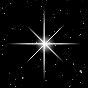 Nine white starburst shapes arranged in a on black background with scattered small dots, each star has four equal-length arms and central bright core