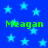 Blue background with light blue stars and green text reading "Meagan" repeated four times.