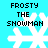 Pixelated white snowflake on cyan background with 'FROSTY THE SNOWMAN' text above, showing animation frames where the snowflake's arms shift position.
