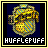Pixelated Hufflepuff icon with yellow and blue patterned head, dark blue background, and 'HUFFLEPUFF' text below.