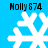 Four identical pixelated snowflakes on a bright blue background with 'Nolly 674' text above each, showing slight variations in snowflake shape and pixel alignment across observations.