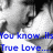 A grayscale pixelated image of a person's face with blue text overlay reading 'You know...It True Love...' on white background.