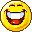 Two pixelated yellow smiley faces with closed eyes and wide grinning mouths showing teeth, positioned side-by-side on a gray background.
