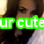 A pixelated close-up of a person with dark hair and brown eyes, overlaid with bright green text reading 'ur cute' in white block letters.