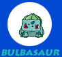 Two pixelated Bulbasaur icons on blue background, one facing forward with red eyes and green bulb, the other turned right with visible back bulb.