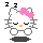 Pixel art contact sheet of two animated frames showing a white cat mascot with pink bow, closed eyes, and yellow nose against gray background.