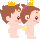 Animated contact sheet of 8 pixel-art baby characters with brown hair, yellow crowns, and small wings in various poses against a gray background.