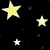 Black background with multiple yellow stars of varying sizes scattered across the scene, some appearing as small white dots.