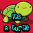 A green pixelated turtle with a smiling face on red background, next to pink pig-like figure with multiple eyes and red text above.