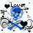 Blue skull with black hearts and gray swirls; text changes from 'Love' to 'Sucks' above the skull.