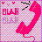 Pixelated static icon with pink and purple checkered background featuring bold pink text, two small hearts, black zigzag lines, and a large curved pink shape resembling a tongue or abstract form.