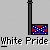 Pixelated animation of a figure in blue clothing holding a Confederate flag on a pole, with text "White Pride" below.