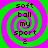 Four identical pixelated spiral icons with green and magenta stripes, each containing stacked text reading 'soft ball my sport 2' in dark brown font.
