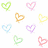 Pixelated heart shapes in multiple colors on a white background, with text reading "Coral and Adam 4ever" on green and colorful patterns below.