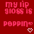 Red background with repeated pink text 'my lip gloss is poppin' and white heart symbols in a