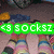 <green text> <9 socksz</green> on a background of colorful striped legs and dark shapes.