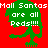 Pixelated image with red background showing three Santa figures in different colors, each labeled 'Mall Santas are all Peds!!!!' in white text.