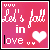 Pixelated pink square with white text 'Let's fall in love' and a heart symbol, showing animation changes