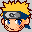 Four pixelated anime-style character faces with yellow spiky hair, blue headbands featuring a gray circular symbol, and varying facial expressions including closed eyes and open mouths.