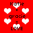 Red background with white heart shapes and black text reading 'Katie + gracie = LOVE' repeated twice in a pattern