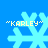 Four light blue snowflake icons on a solid bright blue background, each with "KARLEY" text above in yellow pixelated font.
