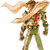 Animated character with flowing light brown hair, green armor, and red chest markings in a dynamic pose.
