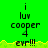 Green background with yellow pixelated border, displaying repeated text 'i luv cooper 4 evr!!!' in black pixelated font across multiple