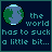 Pixelated Earth icon with teal text on dark blue background, displaying sequential text changes