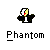 Pixelated icon of a figure with split face, yellow and white sections, red mouth, black jacket, and white pants against gray background with 'Phantom' text below.