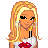 Pixel art contact sheet of a female character with blonde hair, white crop top, dark pants, and red lip marks across multiple frames showing different poses and close-ups.