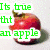 A red apple with a green stem appears in six with green text overlays, each showing different text and apple positions