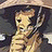 Pixelated anime-style character with straw hat and dark hair, holding a hand near the face, next to black background with white text.