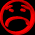 Three red pixelated figures with sad expressions on black background, each in different poses showing head and body.