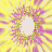 Two side-by-side pixelated circular icons with central cutouts, one yellow-pink radial burst on left, blue-green radial burst on right.