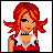 Pixel art contact sheet with four quadrants showing a red-haired character and text about redheads, booze, and good times on pink backgrounds.