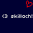 Red pixelated heart symbol above repeated white text reading '<3 skillach! <3 skillach!' on dark blue background.