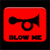 Red square icon with rounded corners containing a black horn symbol and pixelated text reading "BLOW ME" below it.