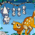 Pixelated image of a deer with white spots and a white-tipped tail standing on a light blue background with green patches.