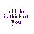 Purple text 'all I do is think of you' on white background with evolving red box outline around 'you'.