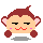 A 4-frame pixel art animation of a cartoon monkey face with closed eyes, pink cheeks, and red lips in various poses against a gray background.